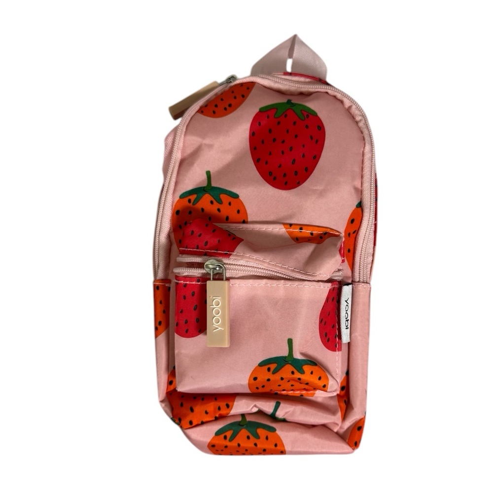 Cute toddlers pink strawberry cross body carrying bag.